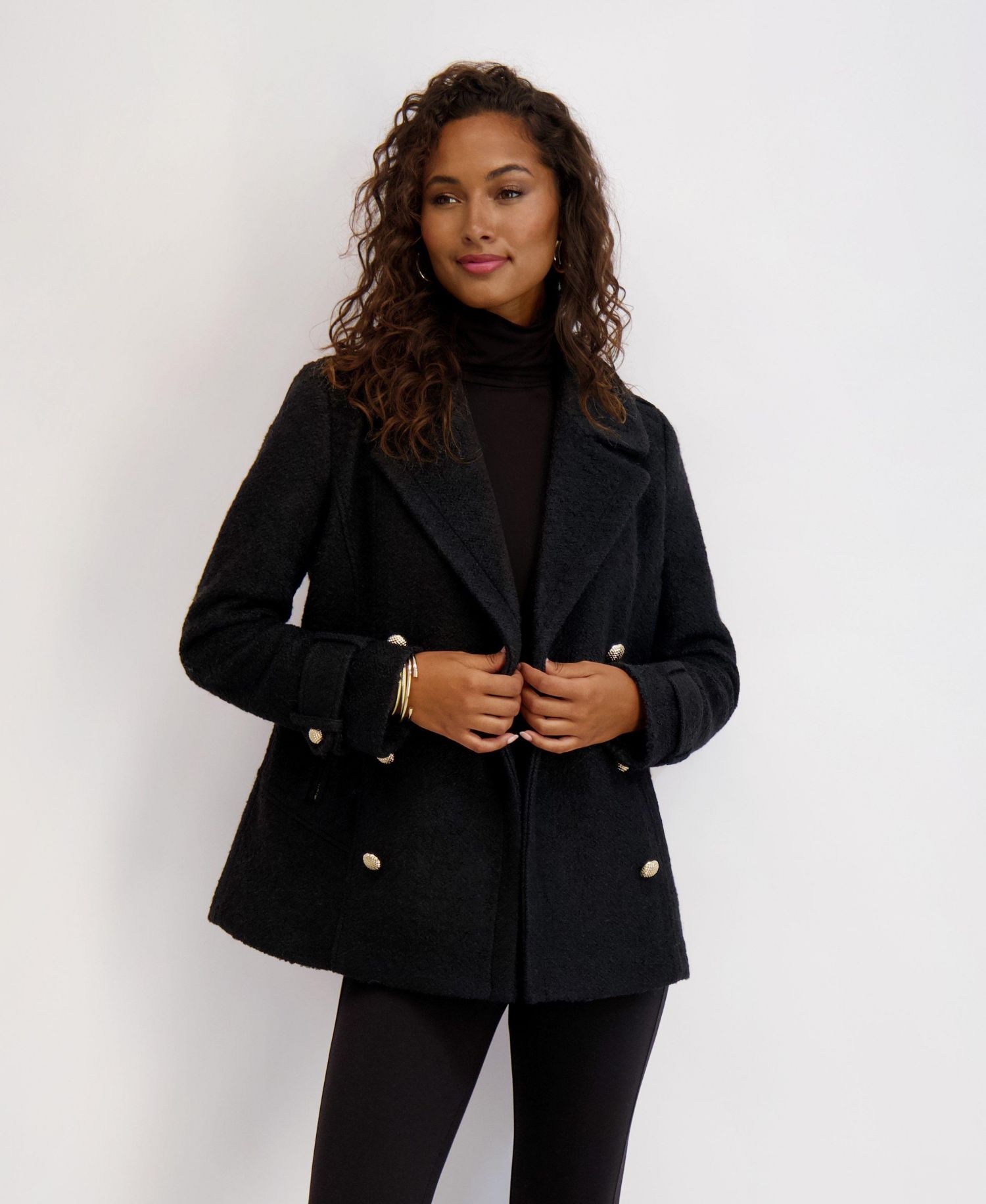 Women's Boucle Peacoat with Gold Accents