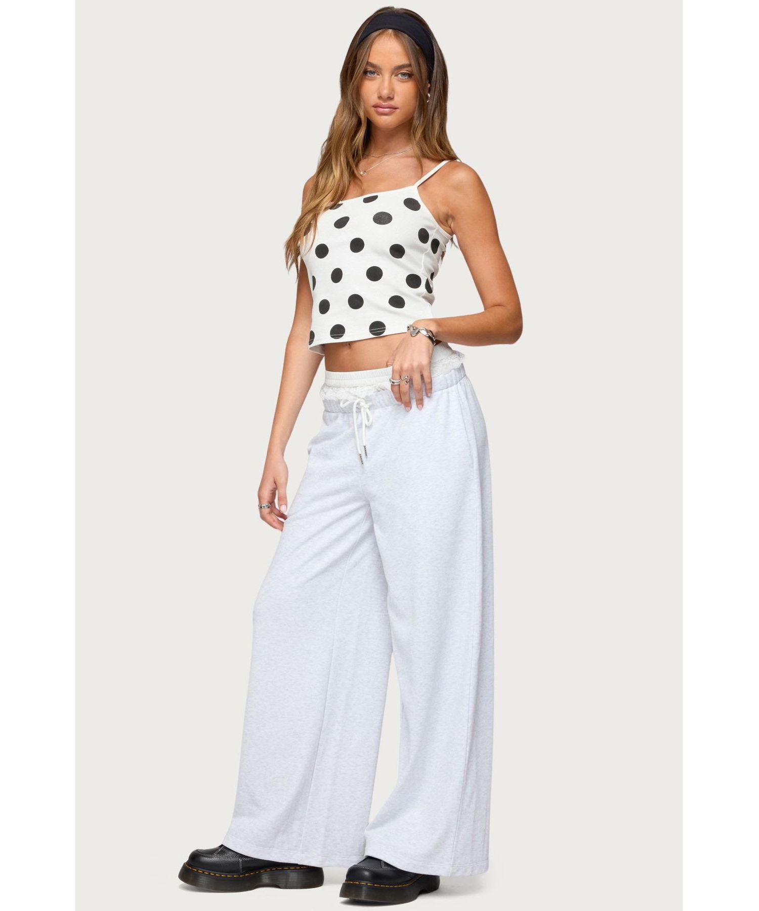 Womens Tamia Peekaboo Ruffle Lace Sweatpants