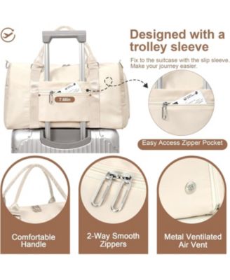 Womens Gym Tote Duffle Bag with Wet Pocket & Shoe Compartment, Sports Duffel Overnight Weekender Hospital Workout Carry on Bag for Girls, Ideal for Travel, Swimming, Dance, Ballet Beige