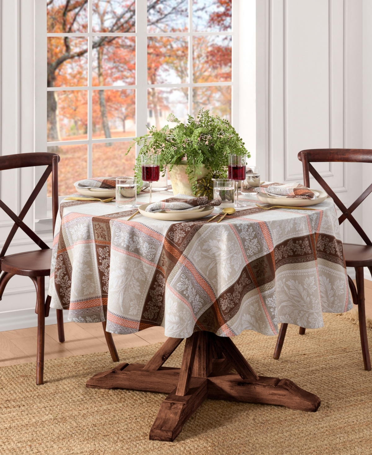 Elrene Windswept Harvest Jacquard Cotton Tablecloth, 60" X 84" Oval In Multi