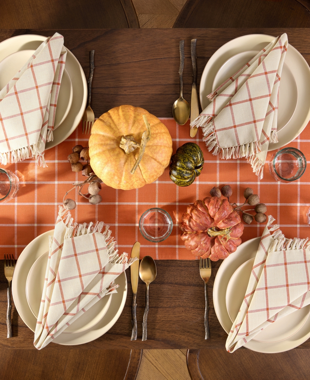 Elrene Harvest Windowpane Cotton Table Runner and 4-Pc. Napkin Set