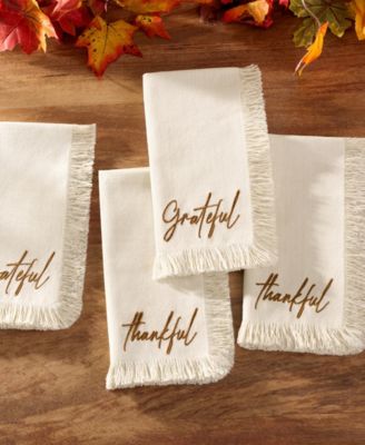 Fringed Harvest Sentiment Cotton Napkins, Set of 4