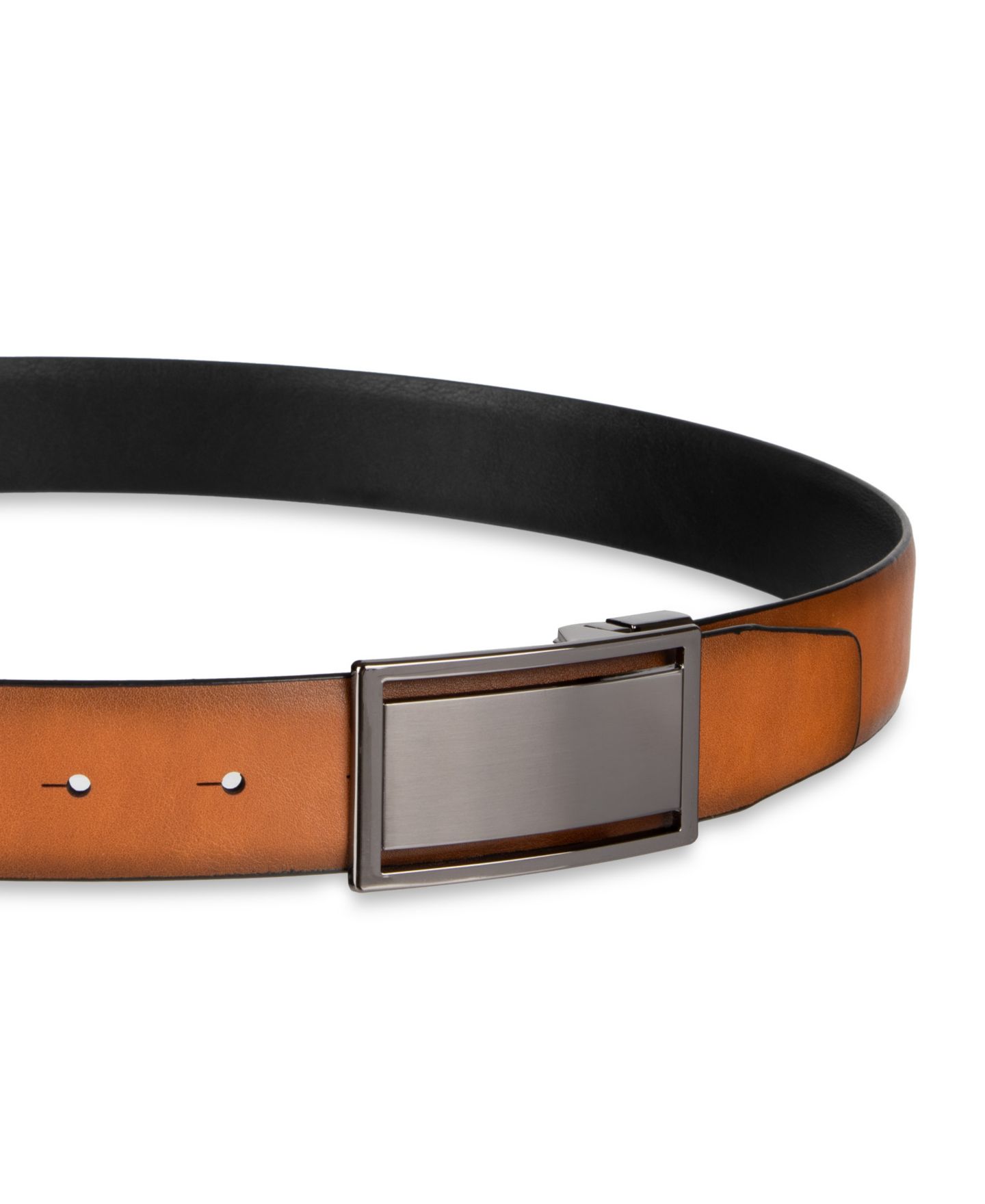 Мужской ремень Alfani 2-In-1 Reversible Plaque Leather Buckle Belt, цвет: Рыжевато-коричневый / Чёрный — фото 5
