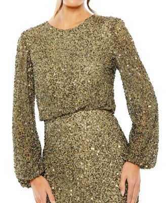 Women's High Neck Long Sleeve Beaded Blouson Gown