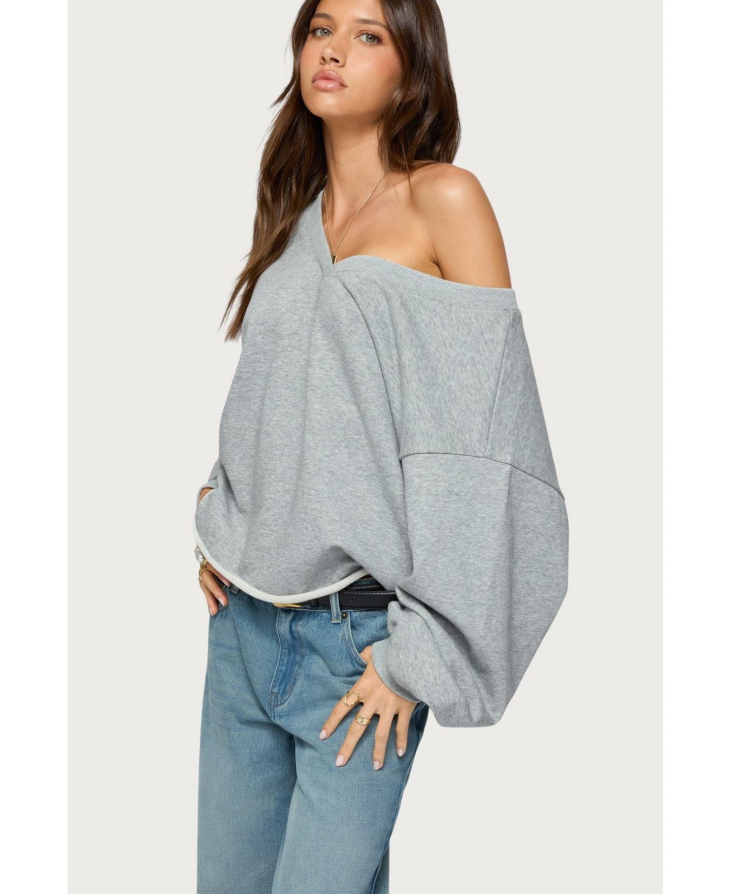 Женская толстовка Edikted Winfred Oversized V Neck, цвет: Серый меланжевый — фото 4