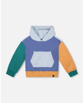 Boy Long Sleeve Colorblocked Hooded Fleece Sweatshirt Blue - Child