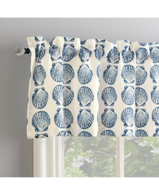 Seaside Tonal Seashell Print Semi-Sheer Rod Pocket Kitchen Curtain Valance