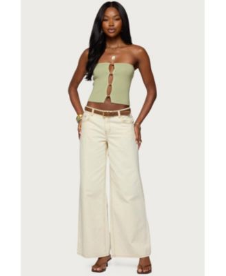 Womens Bead Cut Out Strapless Knit Top