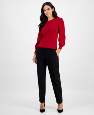 Petite Crewneck Long-Puff-Sleeve Sweater 