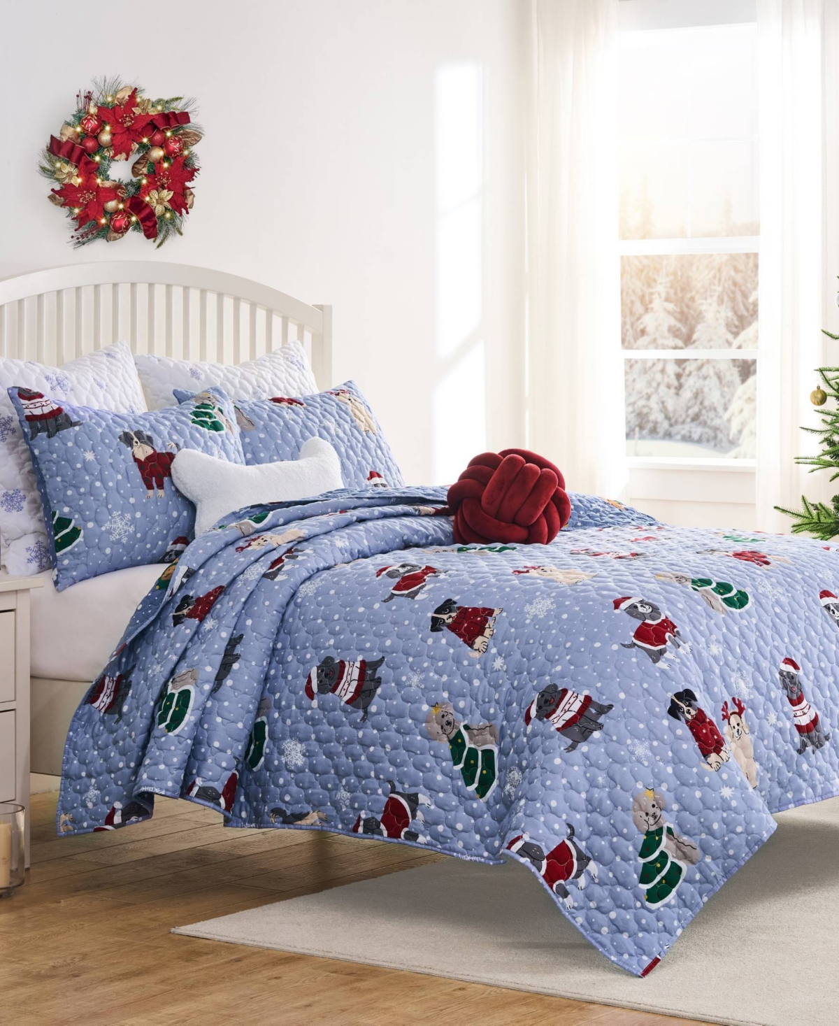 Greenland Home Fashions Winter Whiskers Holiday 2-pc. Quilt Set, Twin In Blue