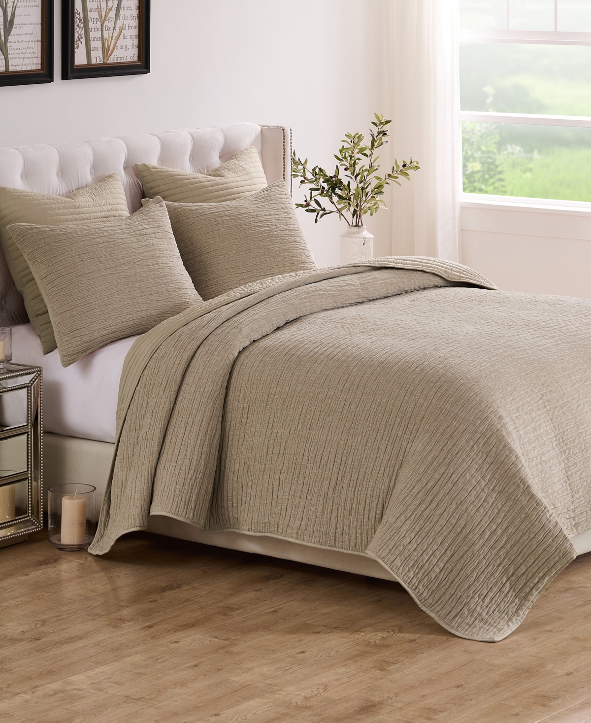Greenland Home Fashions Velvet Crush Textured 3-pc. Quilt Set, King In Sand