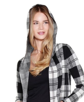 Women's Hooded Checkered Plaid Coatigan Sweater