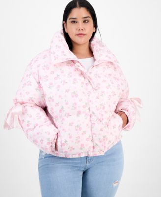 Madden Girl - Trendy Plus Rose Bow-Sleeve Puffer Jacket