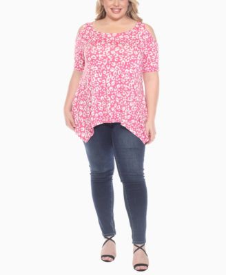Plus Size Cold Shoulder Leopard Print Short Sleeve Knit Top