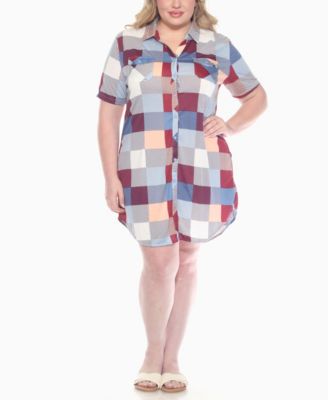 Plus Size Short Sleeve Plaid Button-Down Shirt Dress