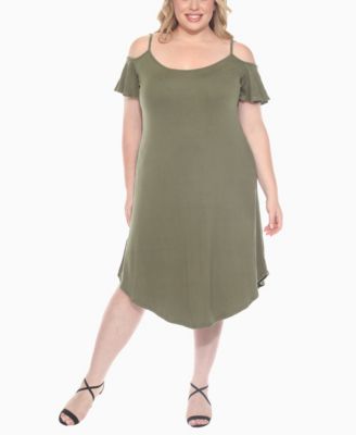 Plus Size Casual Scoop Neck Flutter Sleeve Knee Length Dress