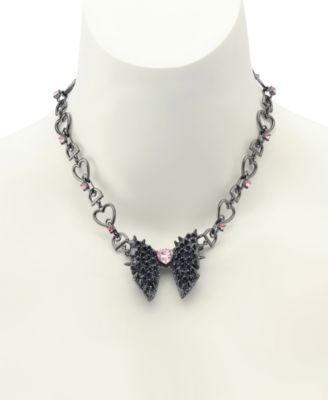 Faux Stone Spiky Bow Pendant Necklace