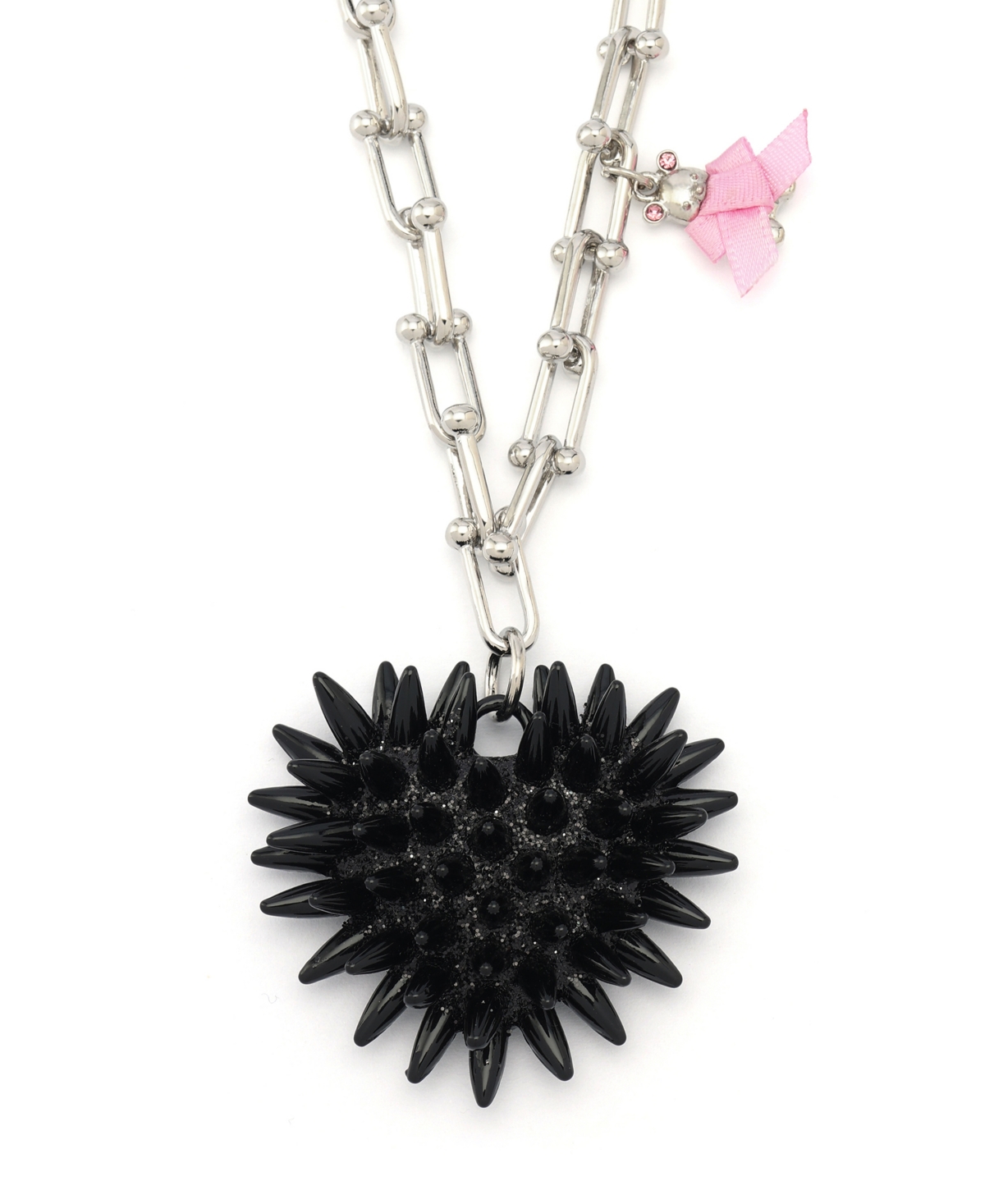 Betsey Johnson Faux Stone Spiky Heart Pendant Necklace In Black