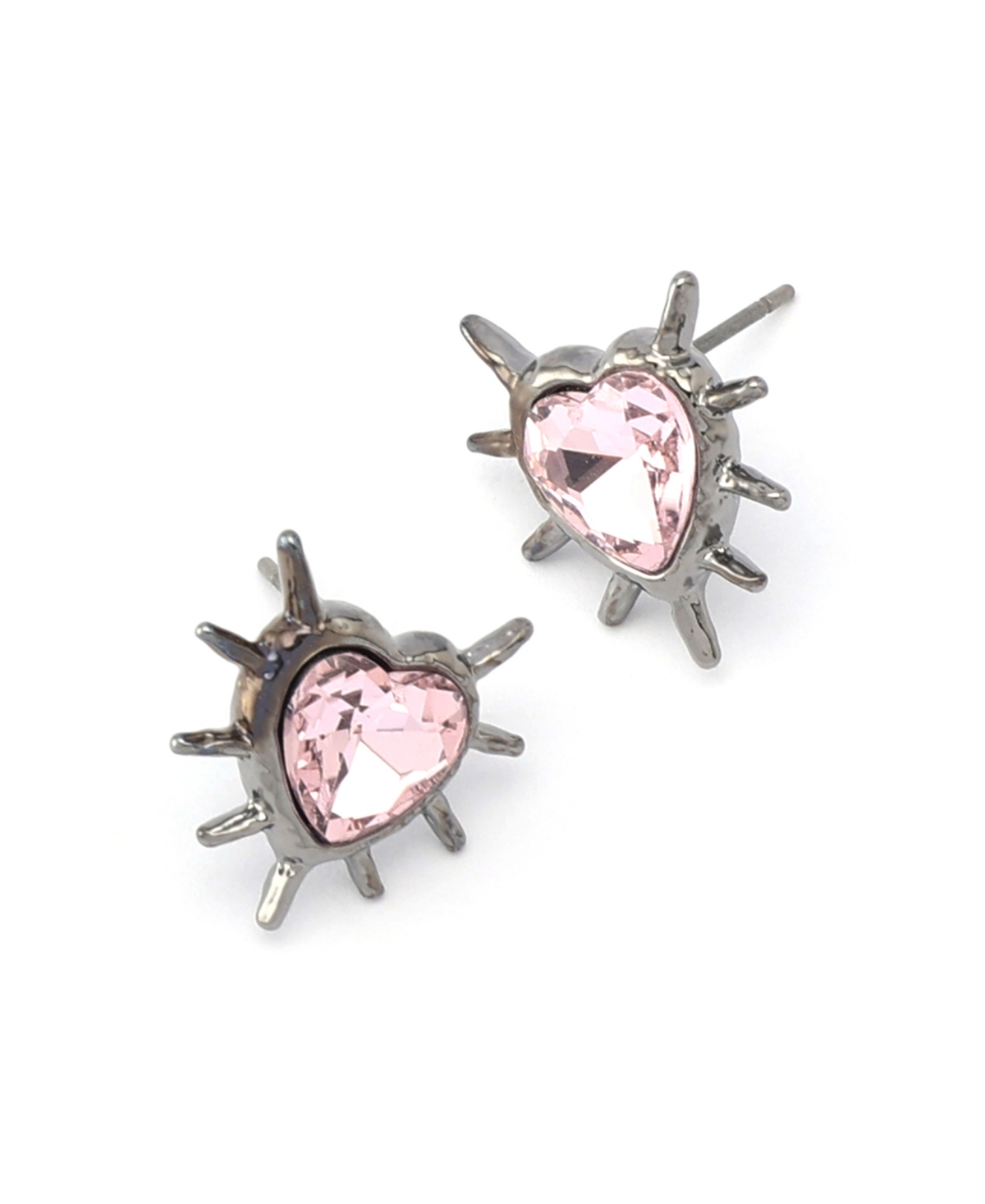 Betsey Johnson Faux Stone Spiky Heart Stud Earrings In Pink