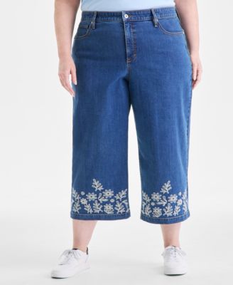 Plus Size Embroidered Cropped 5 Pocket Jeans, Macy's Exclusive