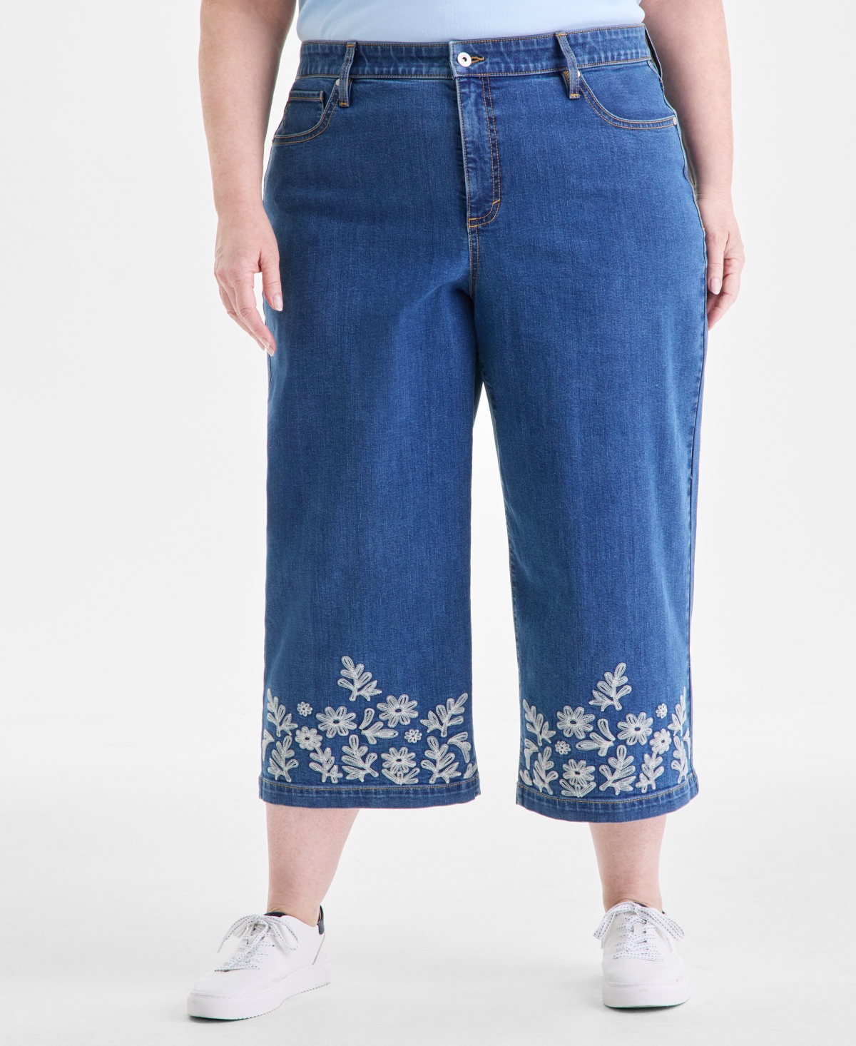Style & Co Plus Embroidered Cropped 5 Pocket Jeans, Macy's Exclusive