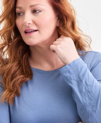Plus Size Embroidered Boat-Neck Top, Macy's Exclusive
