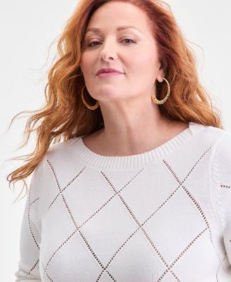 Plus Size Pointelle Boat-Neck Sweater