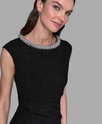 Women's Stretch Textured Knit with Embellished Neck