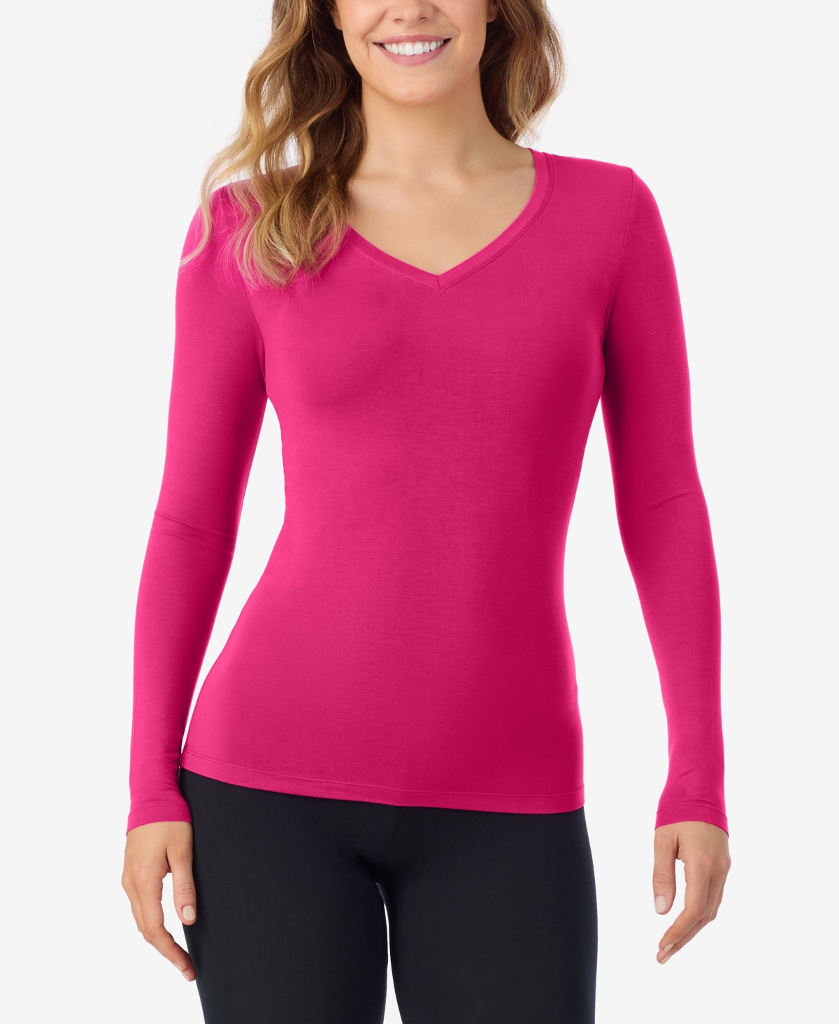 Cuddl Duds Petite V-neck Long-sleeve Top In Pink