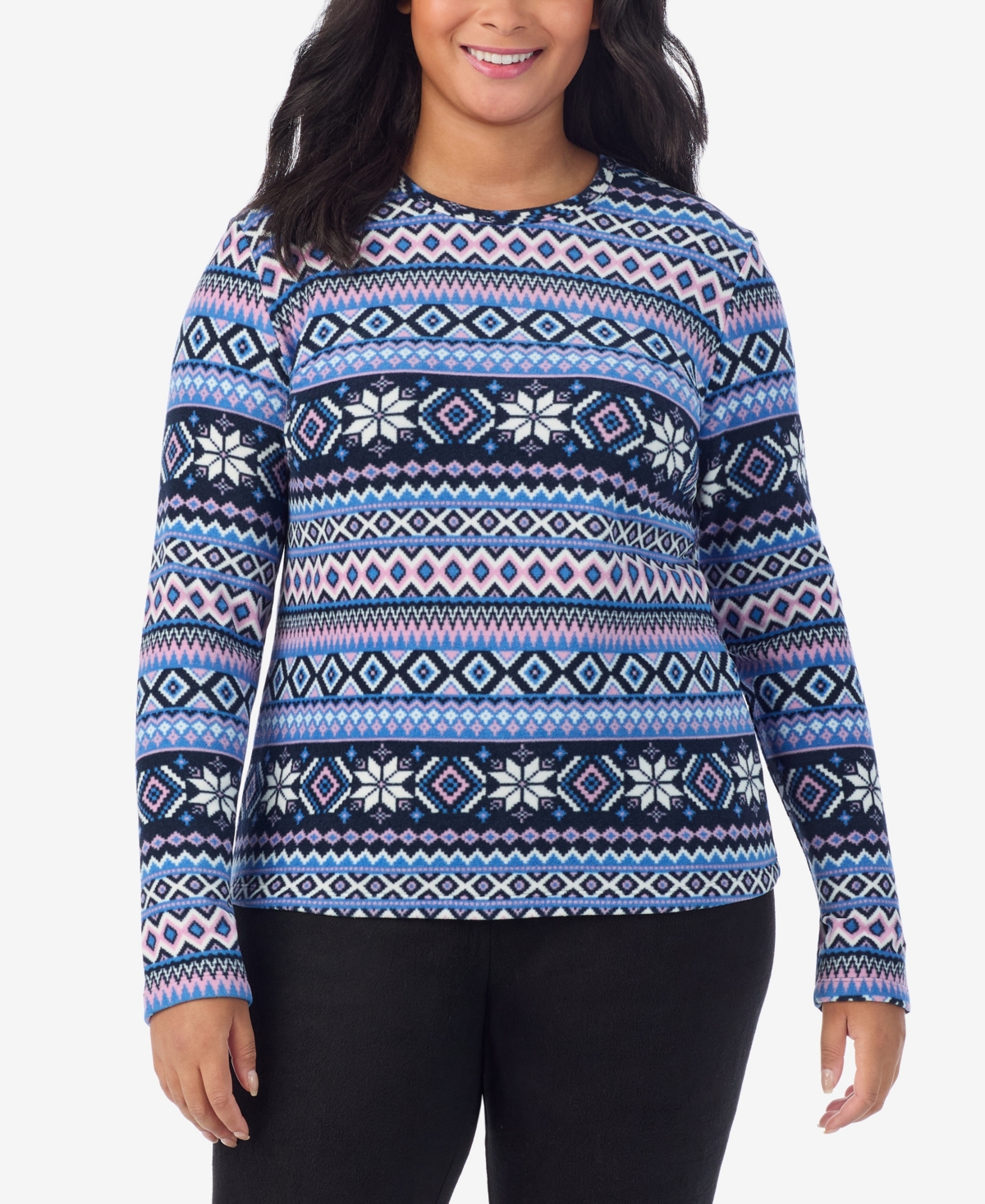 Cuddl Duds Plus Size Fleecewear Crew Neck Top In Brown
