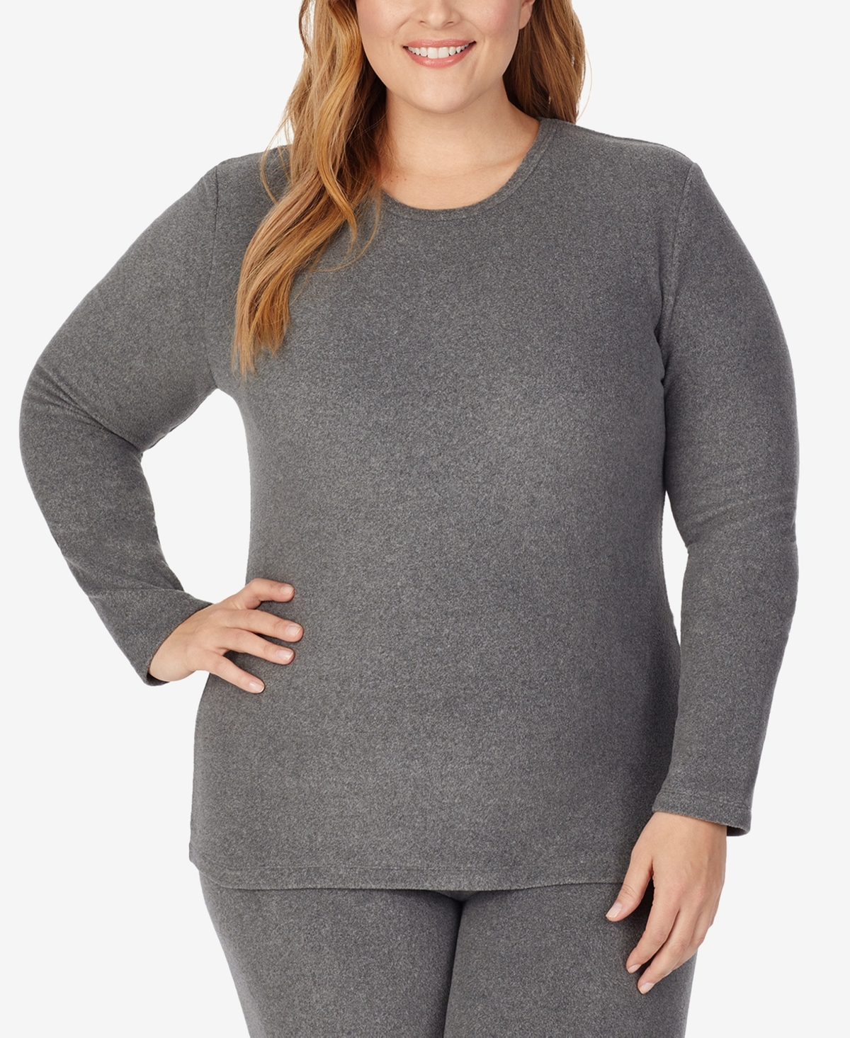 Cuddl Duds Plus Size Fleecewear Crew Neck Top In Gray