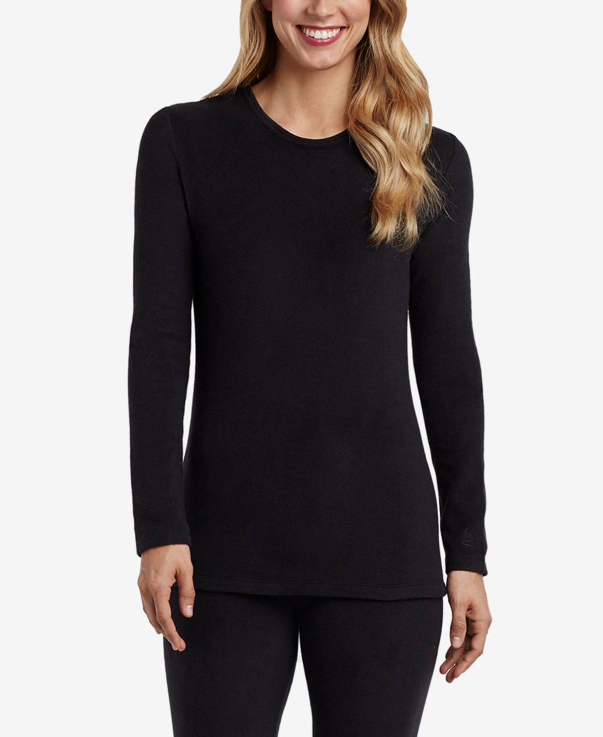 Cuddl Duds Petite Climatesmart Crewneck Top In Black