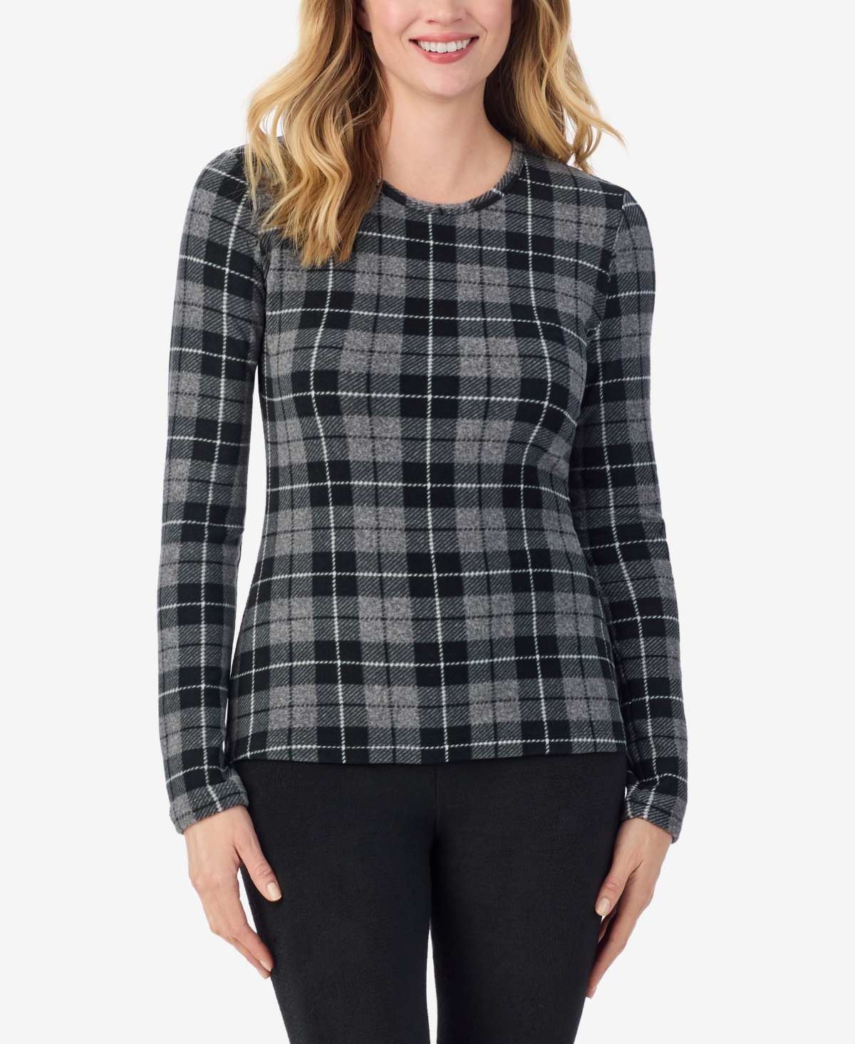 Cuddl Duds Petite Crew Neck Top In Black