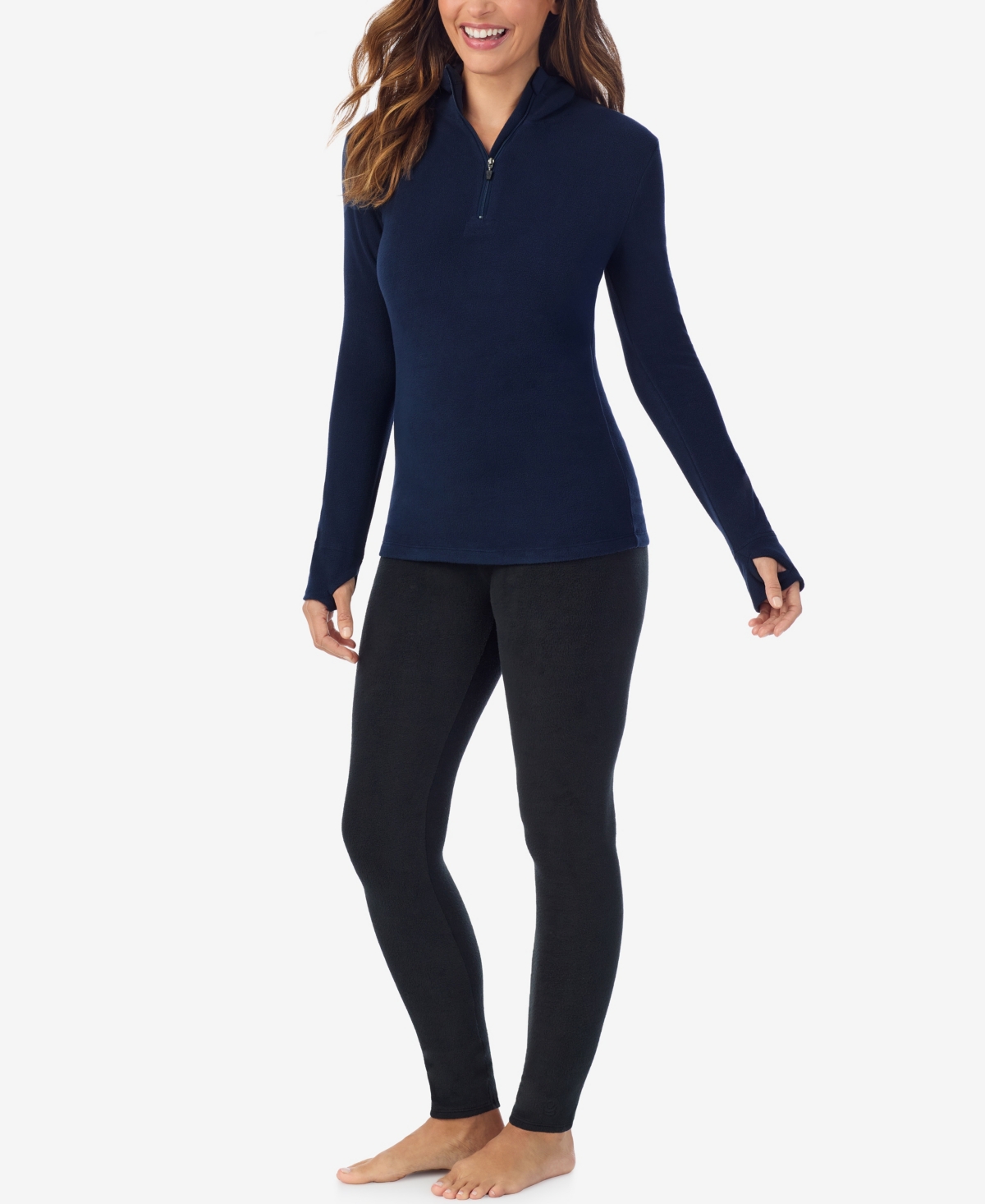 Cuddl Duds Petite Long Sleeve Half-zip Hoodie In Blue