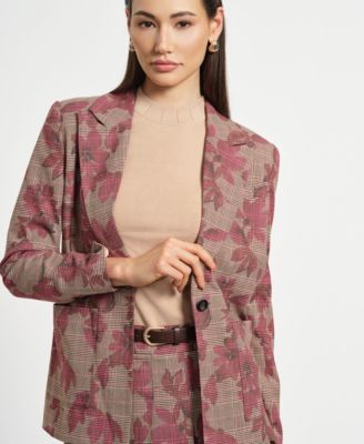 Women's Plaid Long Sleeves Blazer