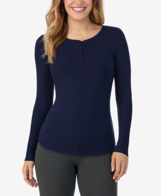 Stretch Rib Long Sleeve Henley Top