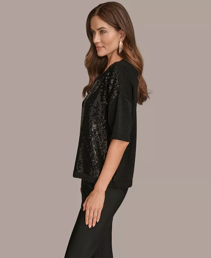 Women's Short Sleeve Sequin Sweater - thumbnail 2