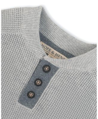 Little and Big Boys' Organic Long Sleeve Henley Pullover Sweater with Elbow Patches