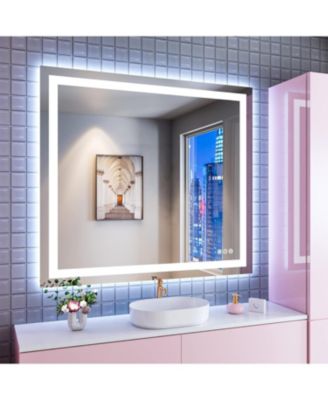  LED Bathroom Mirror, 40" x 36" with Front Light and Backlit, Stepless Dimmable Wall Mount Mirrors, Anti-Fog, Shatter-Proof, Memory, 3 Colors Lihgting, LED Vanity Mirror(Horizontal/Vertical)
