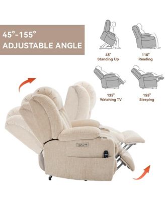 Power Lift Recliner with Heat & Massage, Electric Chenille Chair with USB Port, Cup Holders & Heavy-Duty 350 LBS Support-Maison Boucle