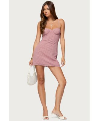 Womens Polka Dot Cupped Chiffon Mini Dress