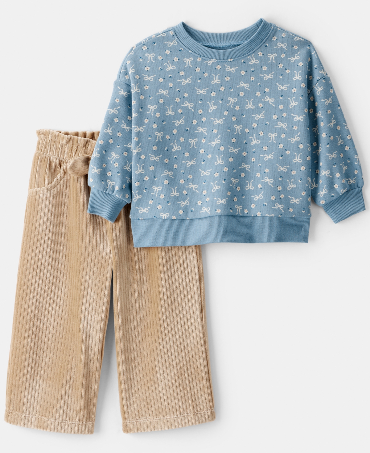 Carter's Baby Girls 2-piece Bow Top And Corduroy Pants Set In Multi