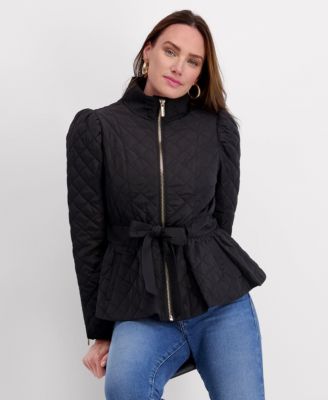 Women's Quilted Puff Sleeved Belted Jacket