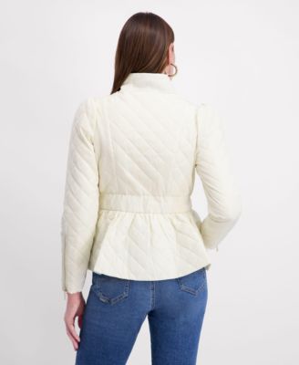 Women's Quilted Puff Sleeved Belted Jacket