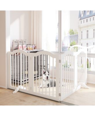 27.6" Height Tall Freestanding Pet Gate 4 Panels Foldable Dog Gate Solid Wood Folding Safety Fence Wooden Dog Gate