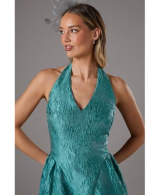 Halter Jacquard Drop Waist Dress