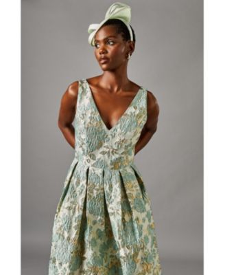 Women's V-Neck Jacquard Midi Dress