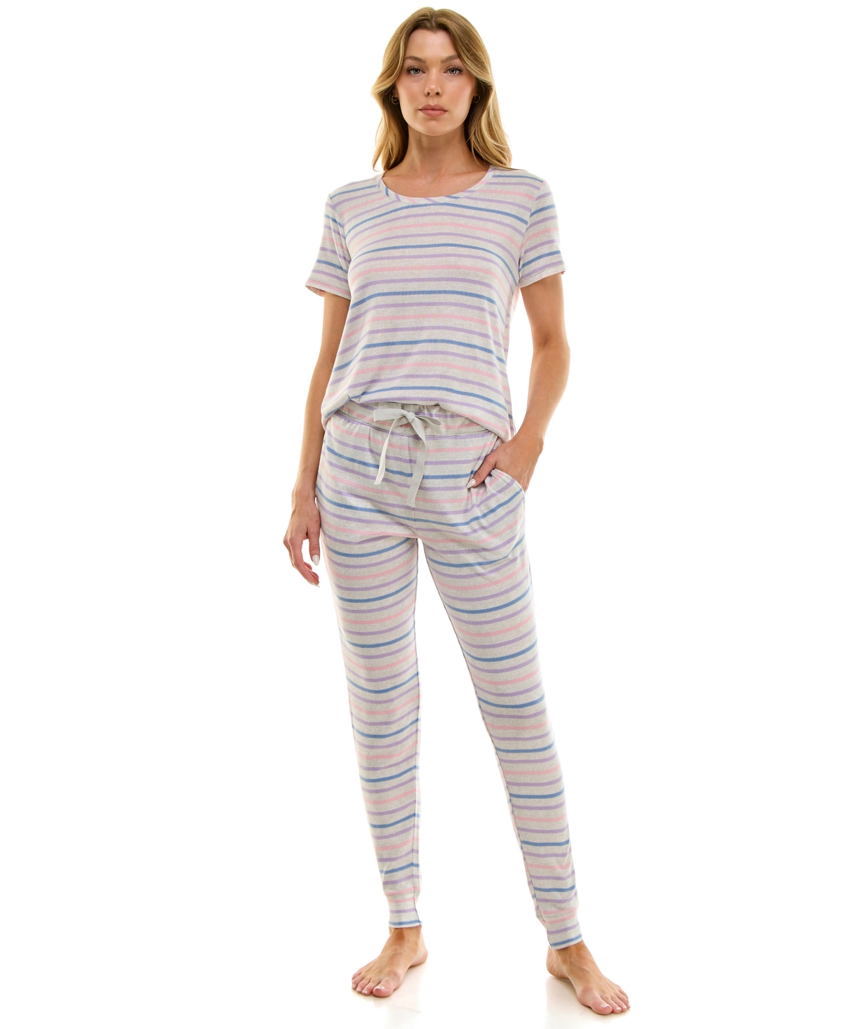 Roudelain Scoop Neck T-shirt & Jogger Pants Pajama Set In Multi
