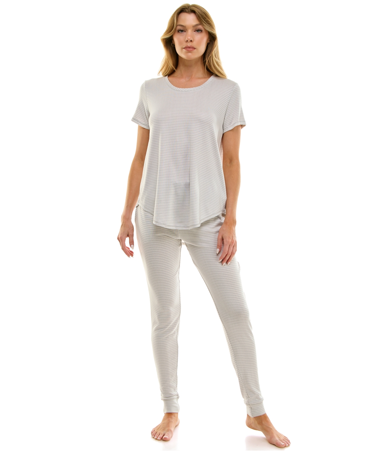 Roudelain Scoop Neck T-shirt & Jogger Pants Pajama Set In Gray