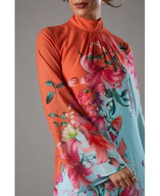 Women's Printed Tie Back Column Maxi Dress